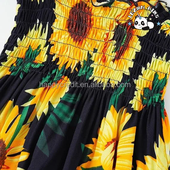 LEZONKIDS - Customizable Summer Sleeveless  Floral Beach Casual Sundress Girls Dress for 2-14 Years Children